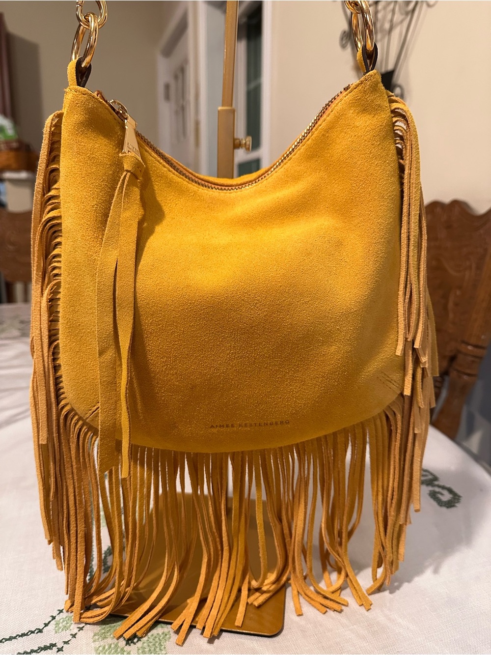 Aimee Kestenberg Kane Convertible shoulder Bag in Sunshine Fringe Suede Boho GUC
